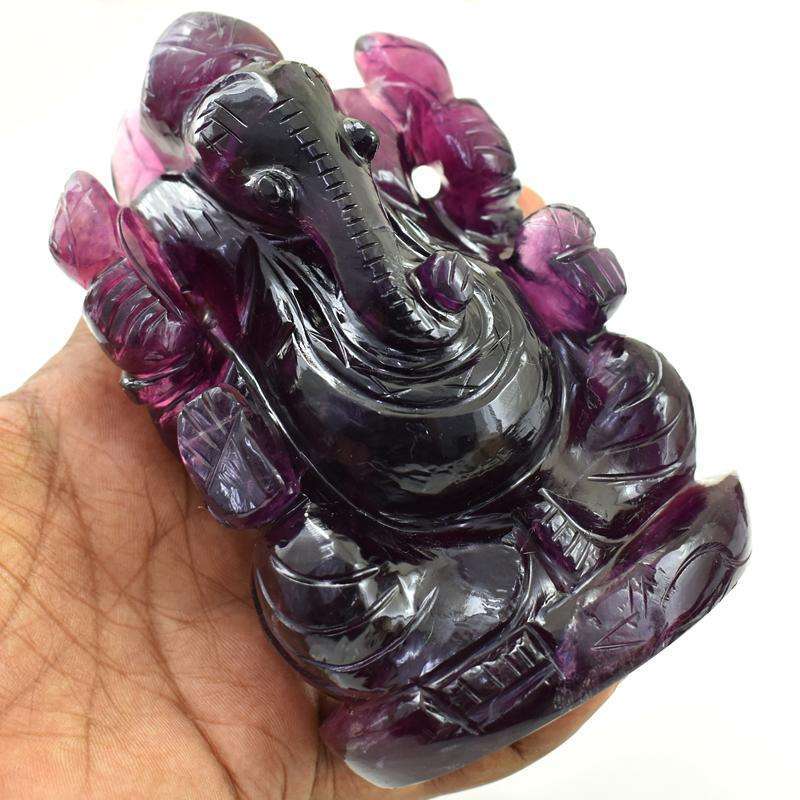 gemsmore:Purple Amethyst Carved Hindu Lord Ganesha Idol