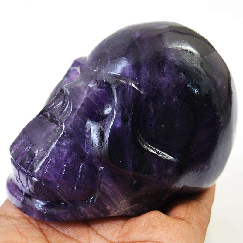 gemsmore:Purple Amethyst Carved Human Skull Gemstone