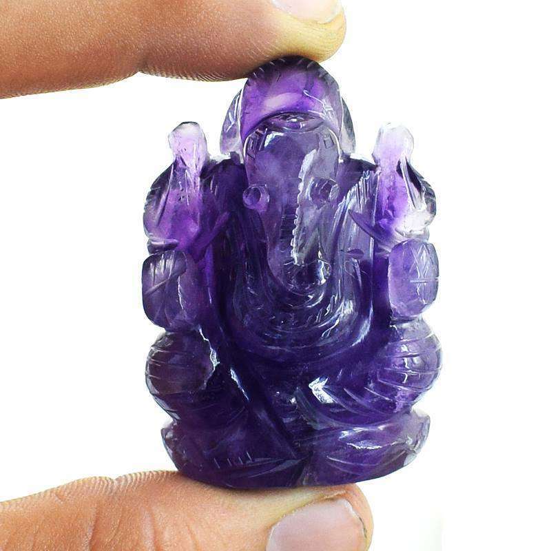 gemsmore:Purple Amethyst Carved Lord Ganesha Gemstone