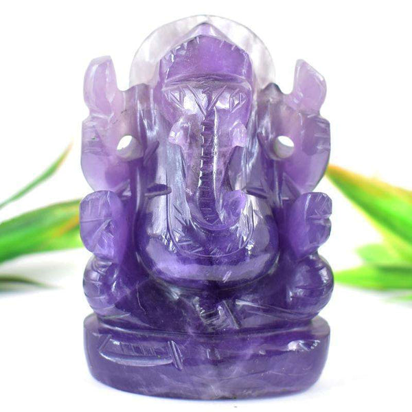 gemsmore:Purple Amethyst Carved Lord Ganesha Idol