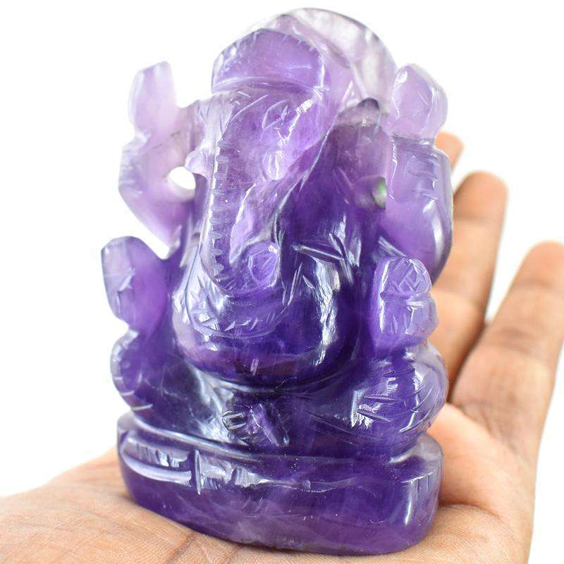 gemsmore:Purple Amethyst Carved Lord Ganesha Idol