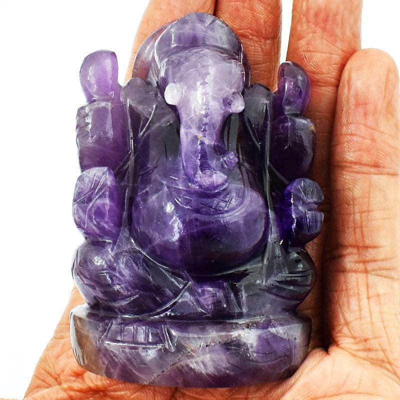 gemsmore:Purple Amethyst Carved Lord Ganesha Idol