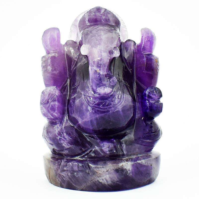 gemsmore:Purple Amethyst Carved Lord Ganesha Idol