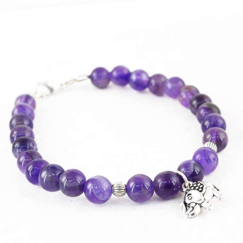 gemsmore:Purple Amethyst Charm Beads Bracelet - Natural Round Shape Beads