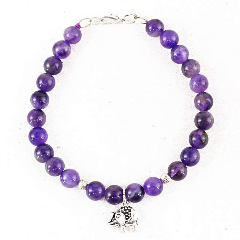 gemsmore:Purple Amethyst Charm Beads Bracelet - Natural Round Shape Beads