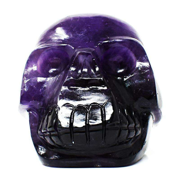 gemsmore:Purple Amethyst Detailed Hand Carved Human Skull