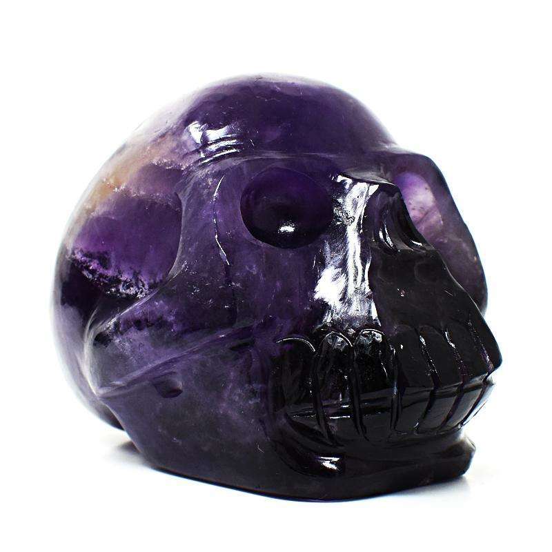 gemsmore:Purple Amethyst Detailed Hand Carved Human Skull