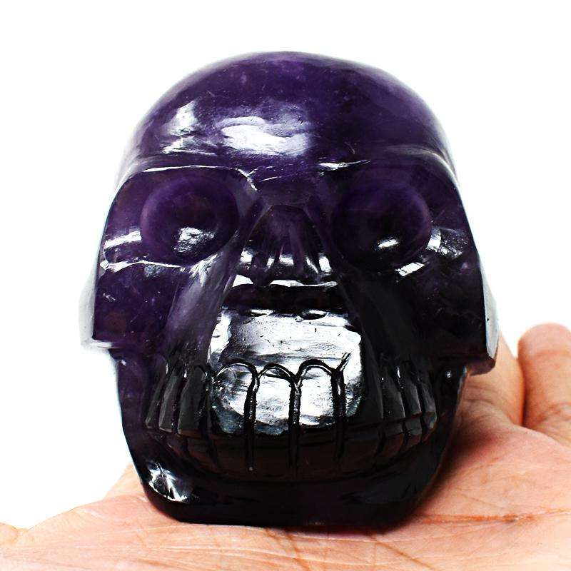 gemsmore:Purple Amethyst Detailed Hand Carved Human Skull