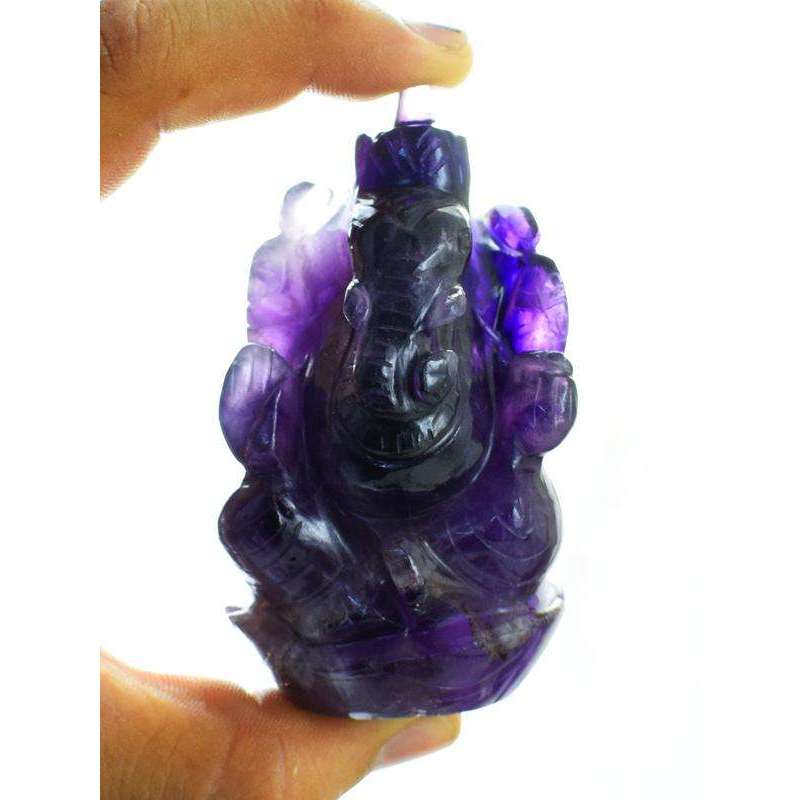 gemsmore:Purple Amethyst Gemstone Carved Lord Ganesha Idol Statute