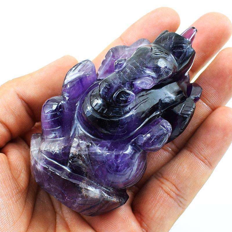 gemsmore:Purple Amethyst Gemstone Carved Lord Ganesha Idol Statute