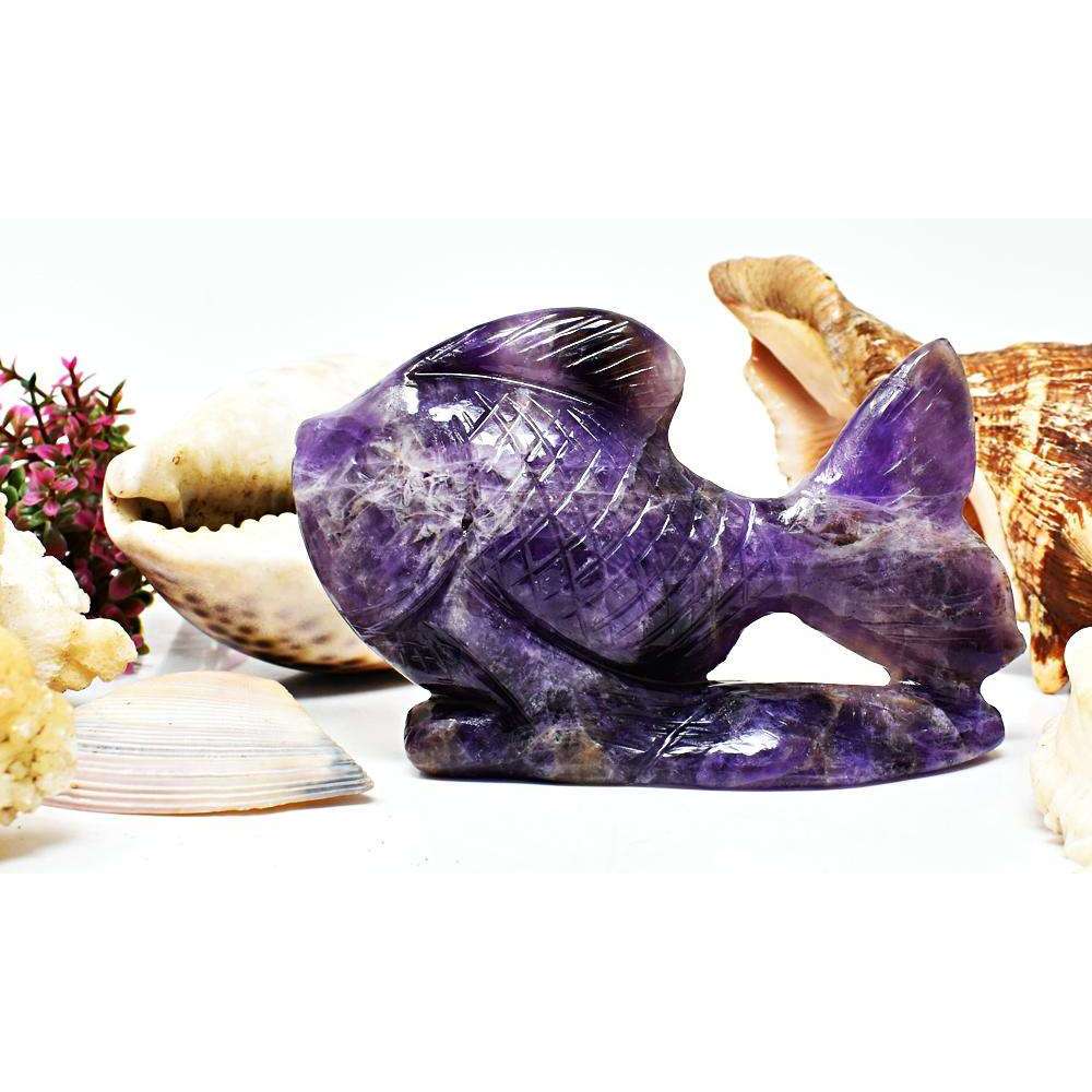 gemsmore:Purple Amethyst Hand Carved Fish - Beautiful