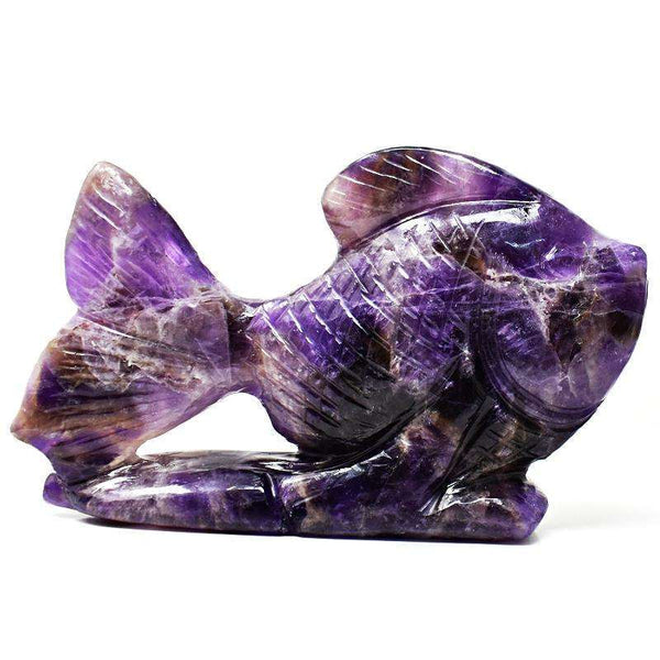 gemsmore:Purple Amethyst Hand Carved Fish - Beautiful