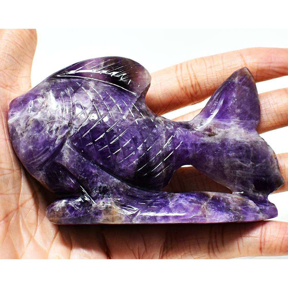 Purple Amethyst Hand Carved Fish - Beautiful