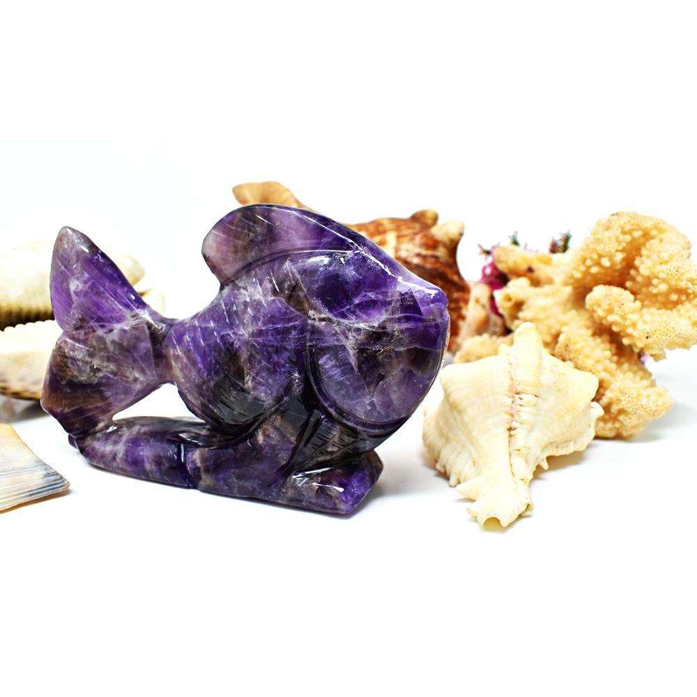 Purple Amethyst Hand Carved Fish - Beautiful