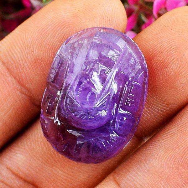 gemsmore:Purple Amethyst Hand Carved Ganesha Engraved Gemstone