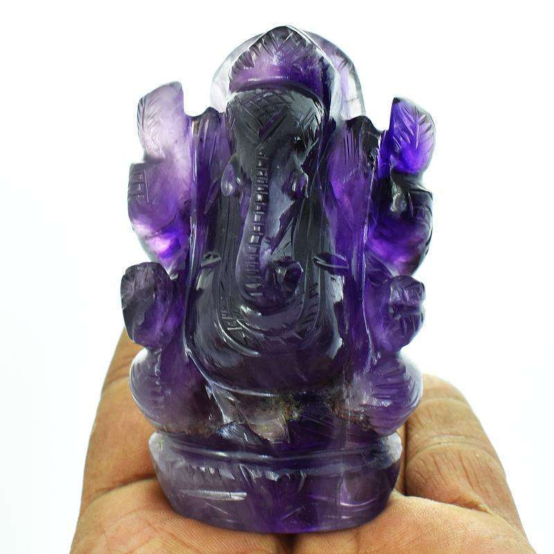 gemsmore:Purple Amethyst Hand Carved Ganesha Idol