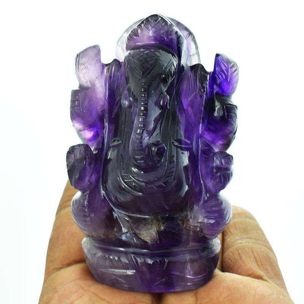 gemsmore:Purple Amethyst Hand Carved Ganesha Idol