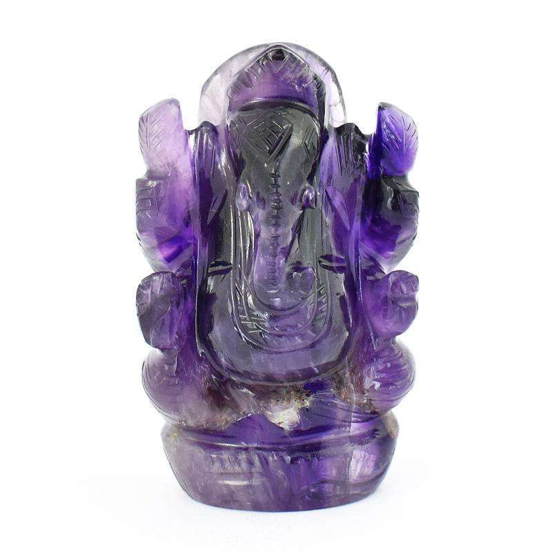 gemsmore:Purple Amethyst Hand Carved Ganesha Idol