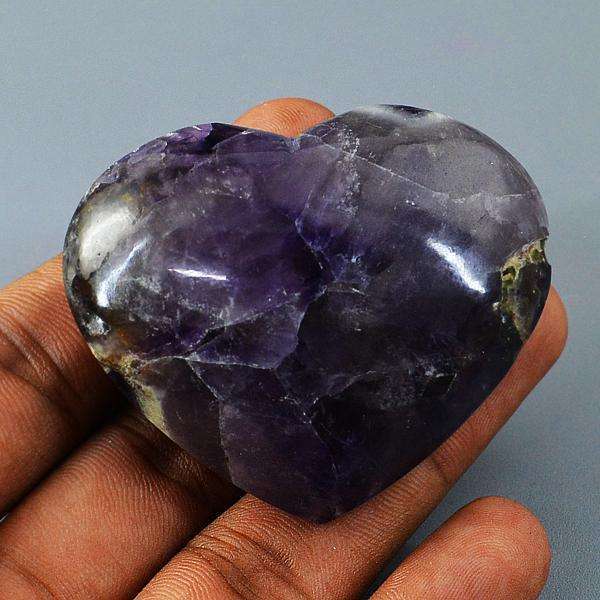 gemsmore:Purple Amethyst Hand Carved Heart Shape Cabochon