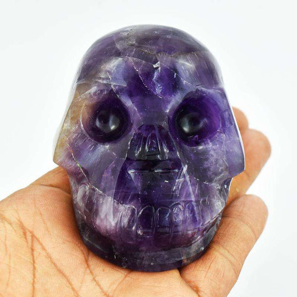 gemsmore:Purple Amethyst Hand Carved Human Skull