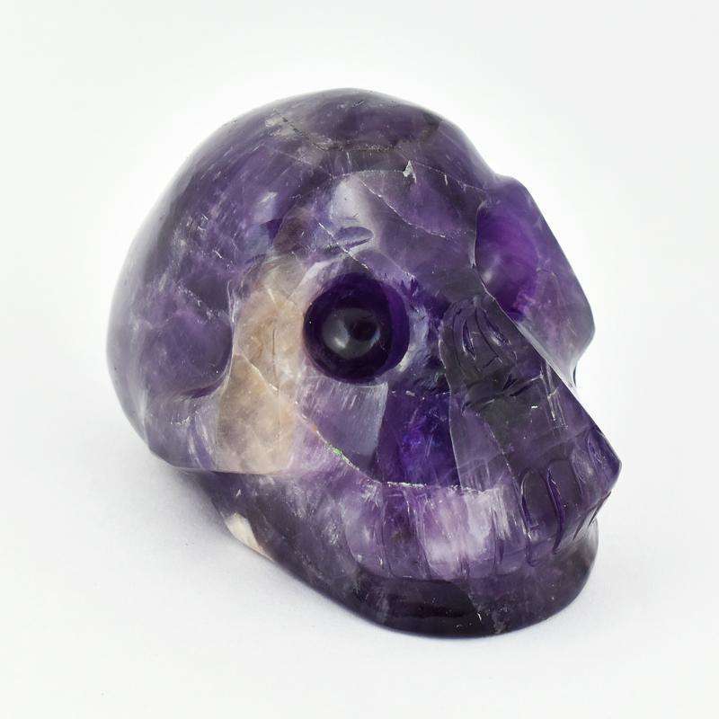 gemsmore:Purple Amethyst Hand Carved Human Skull