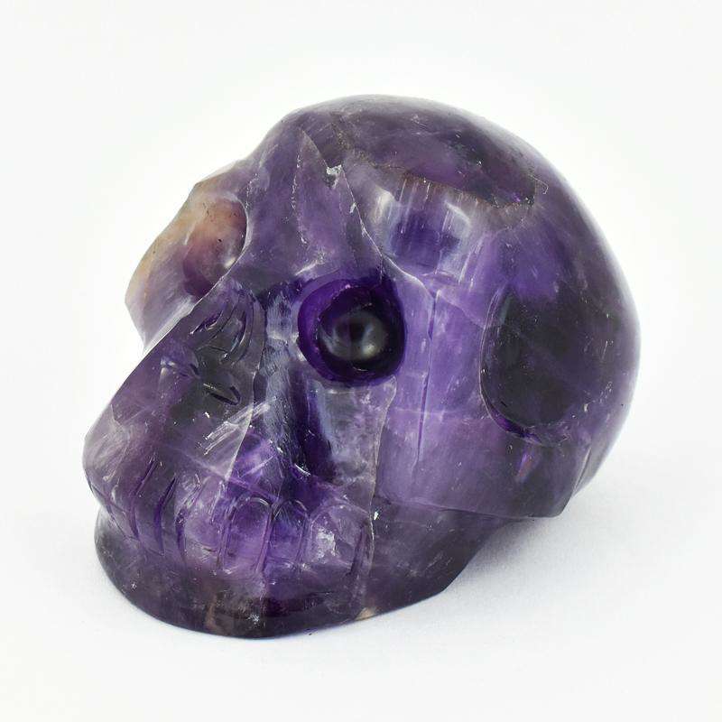 gemsmore:Purple Amethyst Hand Carved Human Skull