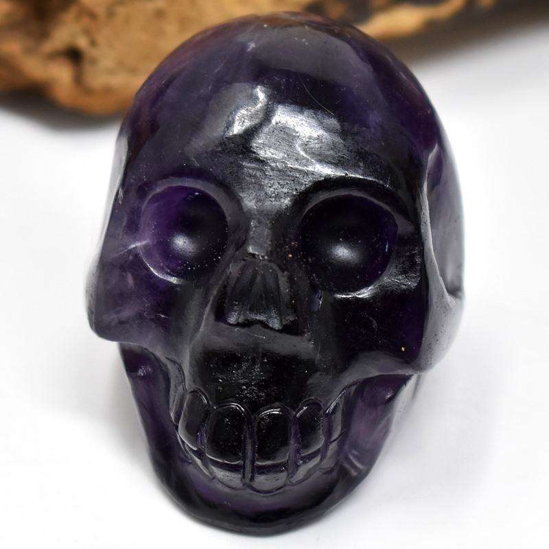 gemsmore:Purple Amethyst Hand Carved Human Skull