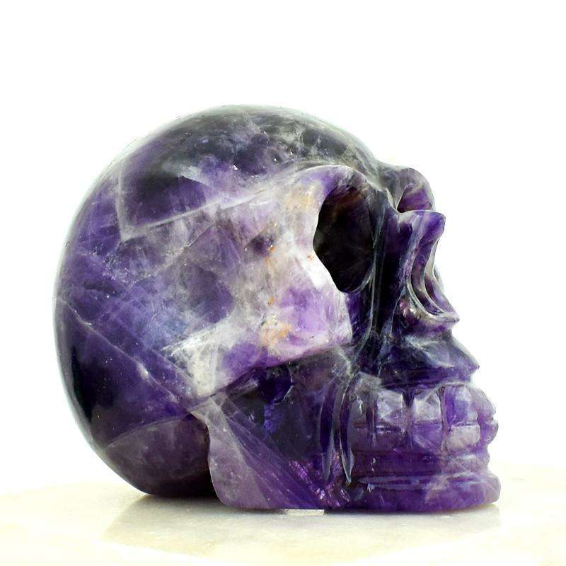 gemsmore:Purple Amethyst Hand Carved Human Skull