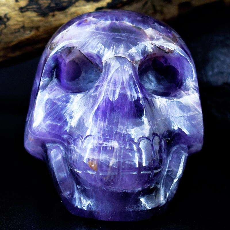 gemsmore:Purple Amethyst Hand Carved Human Skull