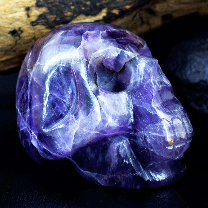 gemsmore:Purple Amethyst Hand Carved Human Skull