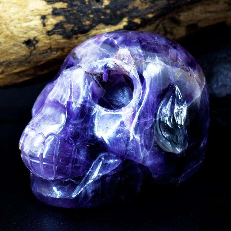 gemsmore:Purple Amethyst Hand Carved Human Skull