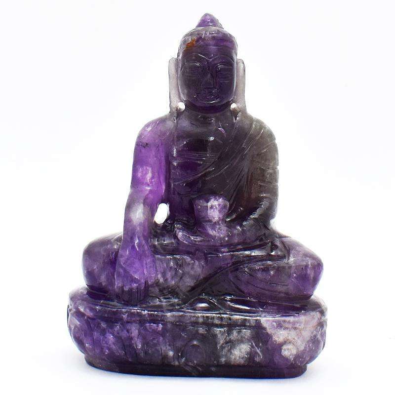 gemsmore:Purple Amethyst Hand Carved Lord Buddha Statue