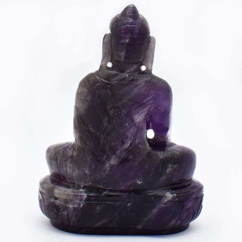 gemsmore:Purple Amethyst Hand Carved Lord Buddha Statue