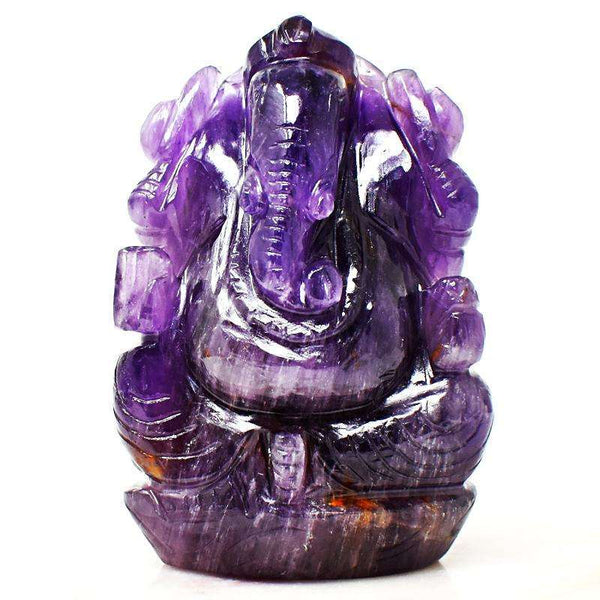 gemsmore:Purple Amethyst Hand Carved Lord Ganesha Idol
