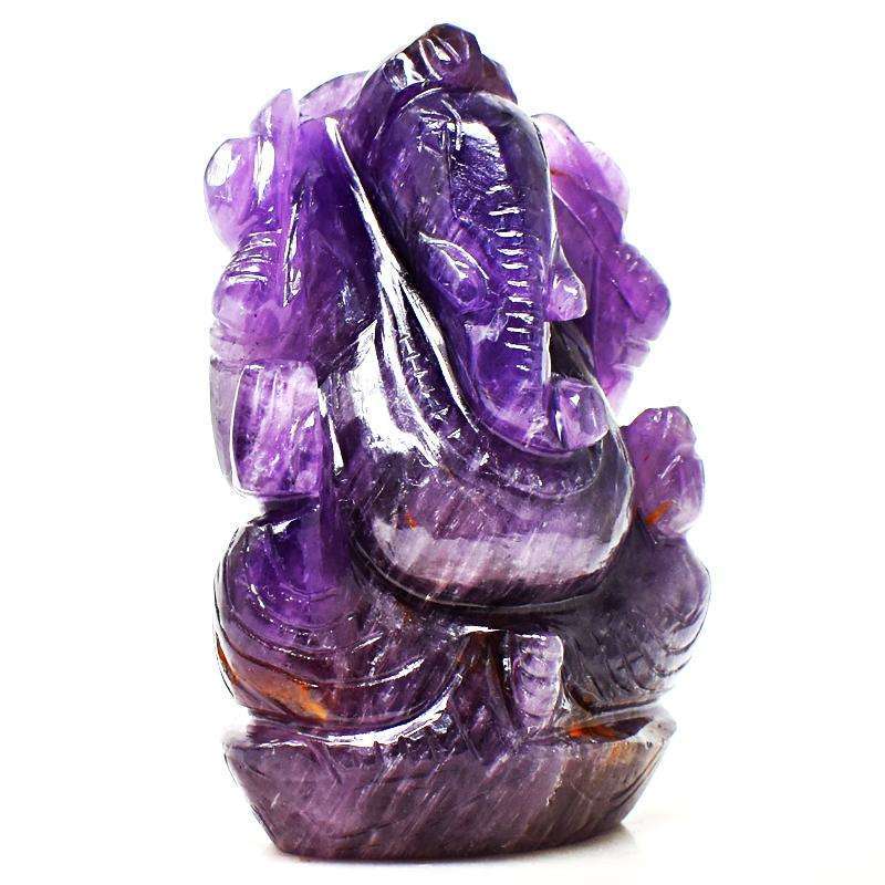 gemsmore:Purple Amethyst Hand Carved Lord Ganesha Idol