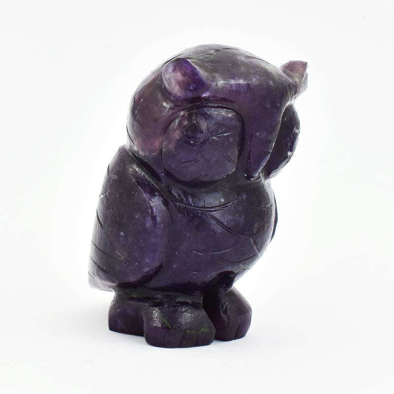 gemsmore:Purple Amethyst Hand Carved Owl Gemstone