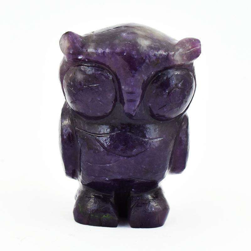 gemsmore:Purple Amethyst Hand Carved Owl Gemstone