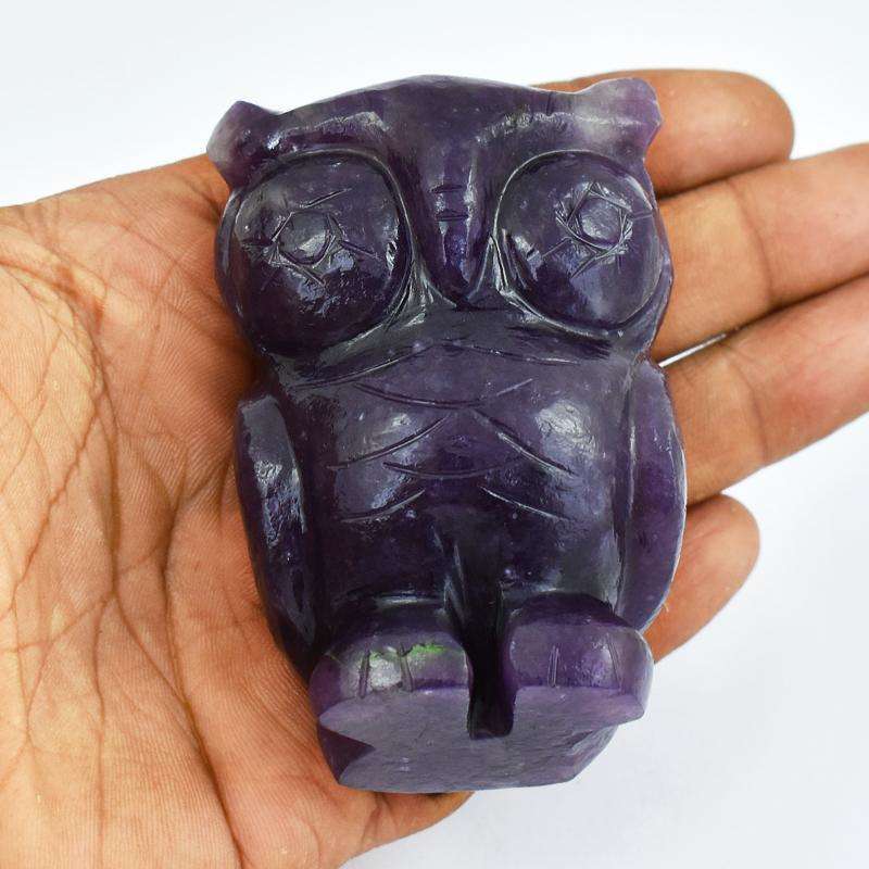 gemsmore:Purple Amethyst Hand Carved Owl Gemstone