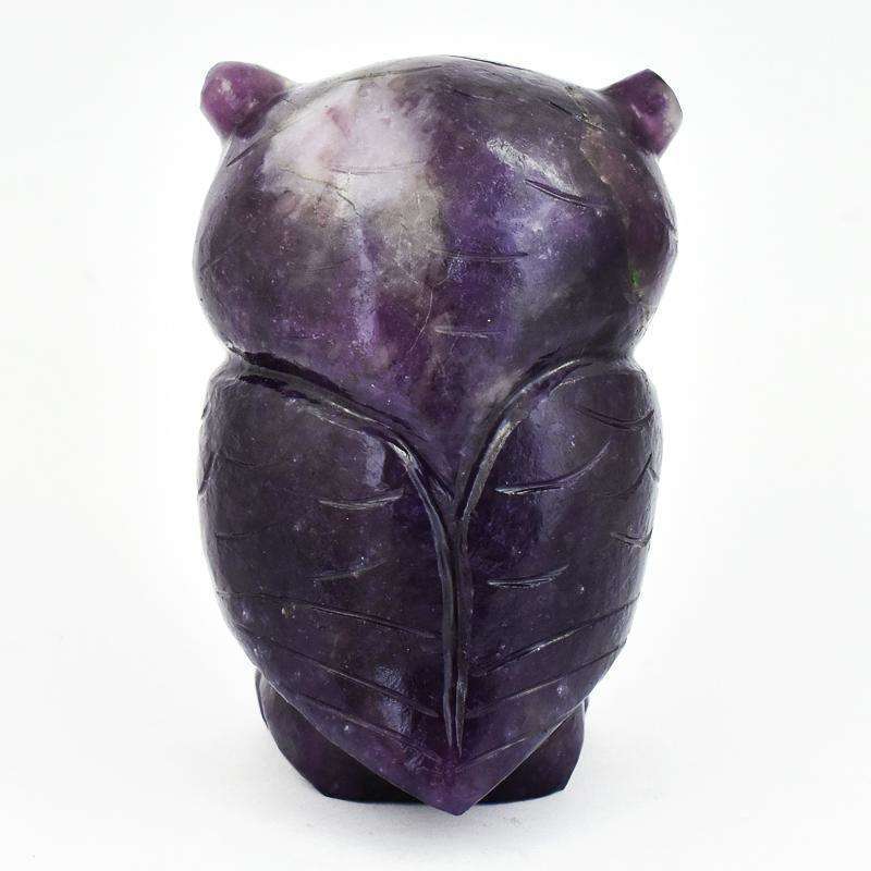 gemsmore:Purple Amethyst Hand Carved Owl Gemstone