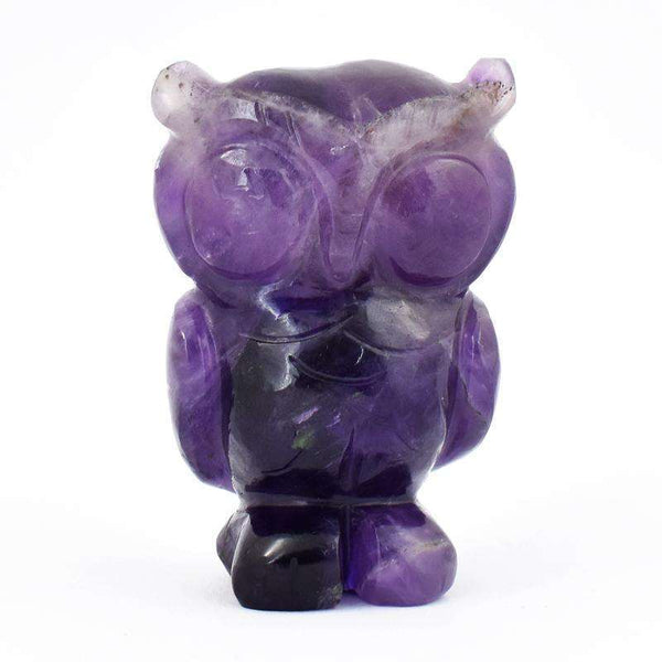 gemsmore:Purple Amethyst Hand Carved Owl Gemstone