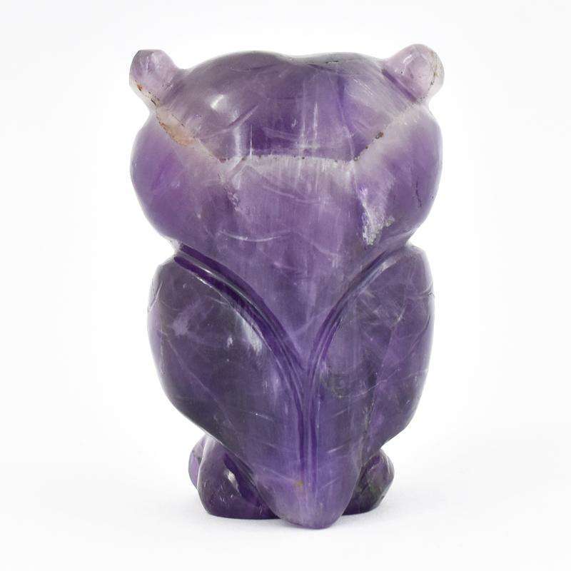 gemsmore:Purple Amethyst Hand Carved Owl Gemstone