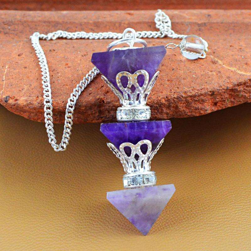 gemsmore:Purple Amethyst Healing Crystal Point Pyramid Pendulum - Natural Untreated