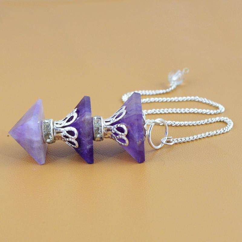 gemsmore:Purple Amethyst Healing Crystal Point Pyramid Pendulum - Natural Untreated