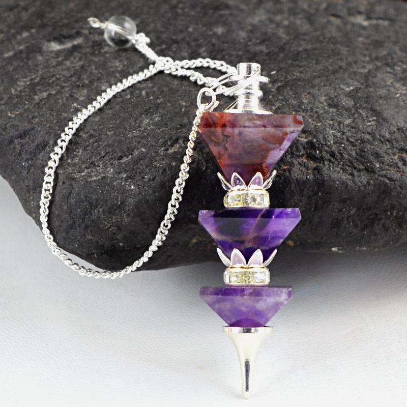 gemsmore:Purple Amethyst Healing Pyramid Pendulum Natural Untreated