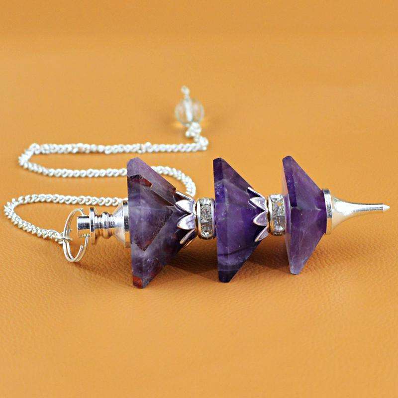gemsmore:Purple Amethyst Healing Pyramid Pendulum Natural Untreated