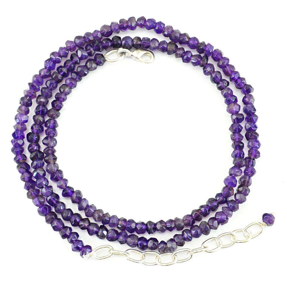 gemsmore:Purple Amethyst Necklace Natural Faceted Round Shape Beads