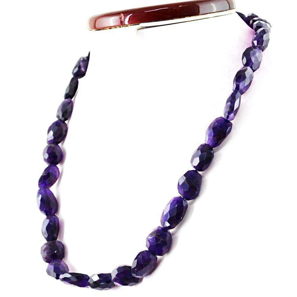 gemsmore:Purple Amethyst Necklace Natural Single Strand Faceted Beads