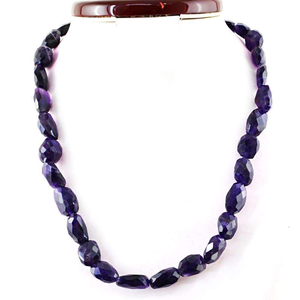 gemsmore:Purple Amethyst Necklace Natural Single Strand Faceted Beads