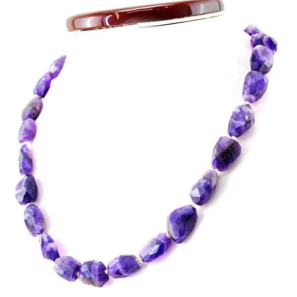 gemsmore:Purple Amethyst Necklace Natural Untreated Faceted Beads