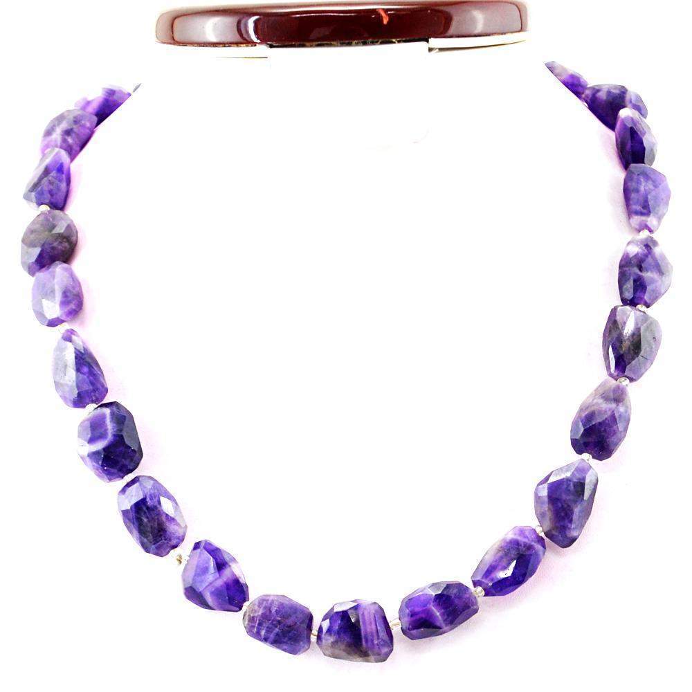 gemsmore:Purple Amethyst Necklace Natural Untreated Faceted Beads
